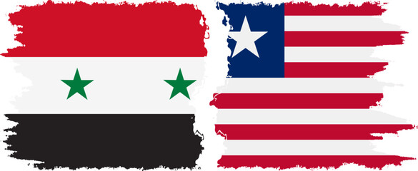 Liberia and Syria grunge flags connection vector