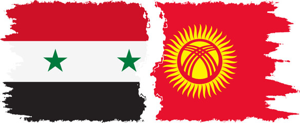Kyrgyzstan and Syria grunge flags connection vector