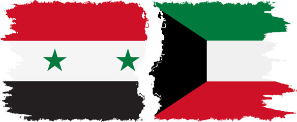Kuwait and Syria grunge flags connection vector