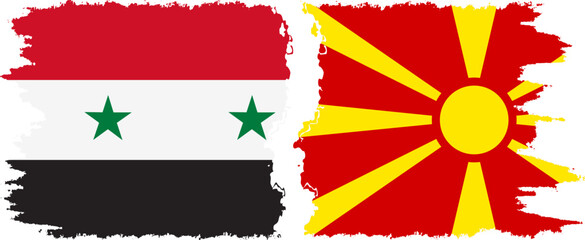 Northern Macedonia and Syria grunge flags connection vector