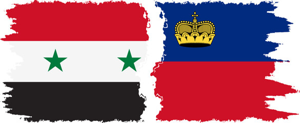Liechtenstein and Syria grunge flags connection vector