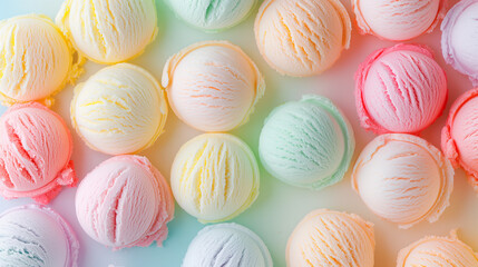 multi pastel color scoops of ice cream background