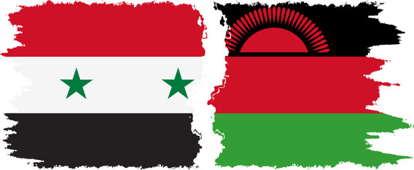 Malawi and Syria grunge flags connection vector