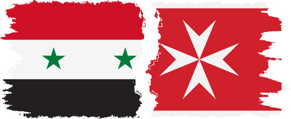 Malta and Syria grunge flags connection vector