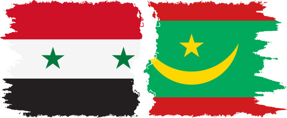 Mauritania and Syria grunge flags connection vector