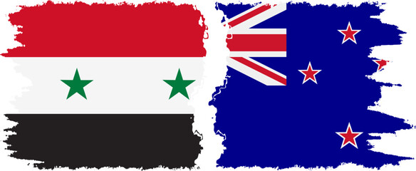 New Zealand and Syria grunge flags connection vector