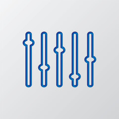 Equalizer, slider simple icon. Flat design. Paper cut design. Cutted blue symbol with shadow. Gray background