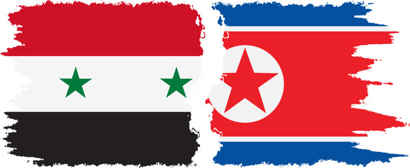 North Korea and Syria grunge flags connection vector