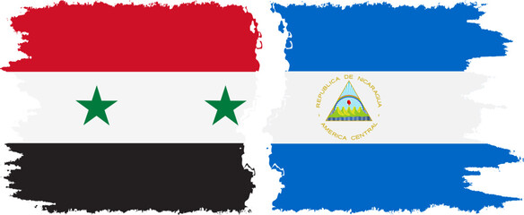 Nicaragua and Syria grunge flags connection vector