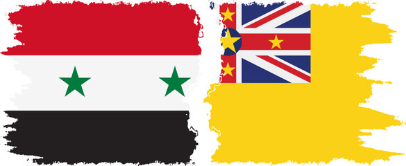 Niue and Syria grunge flags connection vector