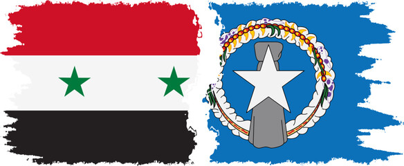 Northern Mariana Islands and Syria grunge flags connection vector