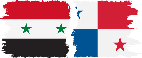 Panama and Syria grunge flags connection vector