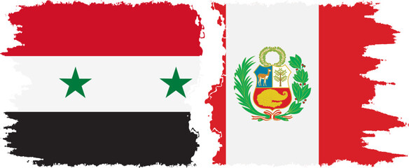 Peru and Syria grunge flags connection vector