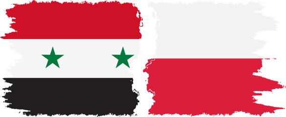 Poland and Syria grunge flags connection vector