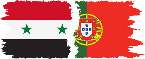 Portugal and Syria grunge flags connection vector