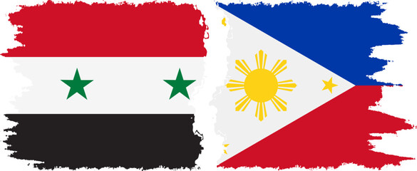 Philippines and Syria grunge flags connection vector