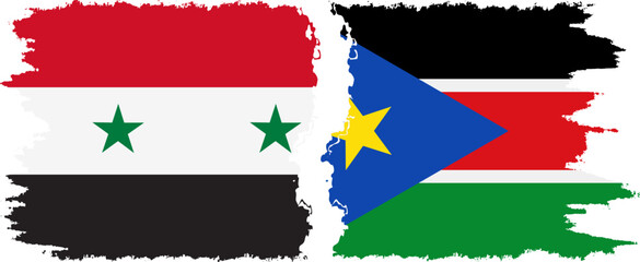 South Sudan and Syria grunge flags connection vector