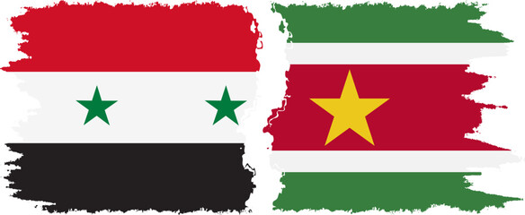 Suriname and Syria grunge flags connection vector