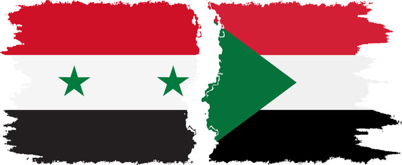 Sudan and Syria grunge flags connection vector