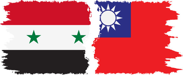 Taiwan and Syria grunge flags connection vector