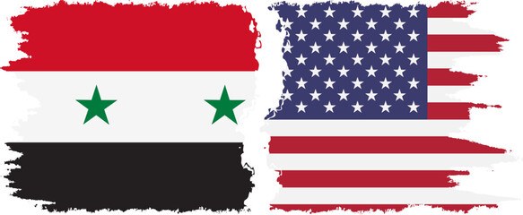 USA and Syria grunge flags connection vector