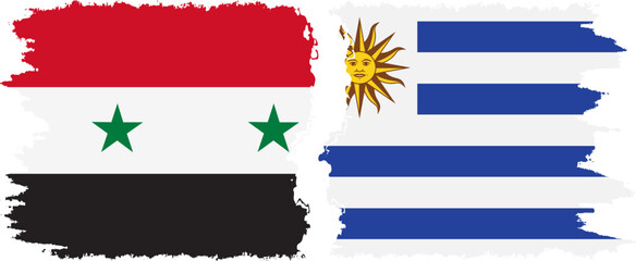 Uruguay and Syria grunge flags connection vector
