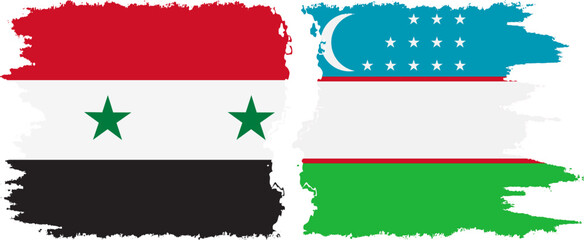 Uzbekistan and Syria grunge flags connection vector