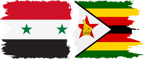 Zimbabwe and Syria grunge flags connection vector