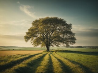 Fototapeta premium countryside landscape tree standing in the field