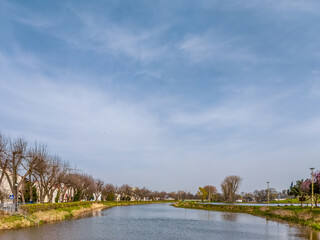 The Wilga River flowing through the city of Garwolin in Poland.