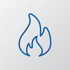 Fire simple icon vector. Flat design. Paper cut design. Cutted blue symbol with shadow. Gray background