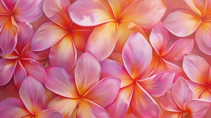 Close up of Frangipani Flowers in Pink and Orange