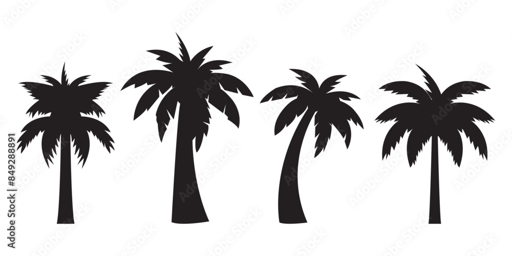 Wall mural Black palm tree set vector illustration on white background silhouette art black white stock illustration