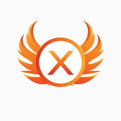 Letter X with Wing Logo. flame or fire gradient color logo.