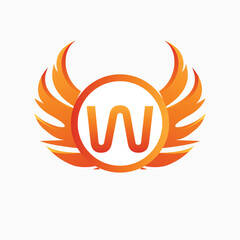 Letter W with Wing Logo. flame or fire gradient color logo.