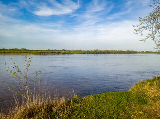 Vistula river seen from escarpment in springtime.