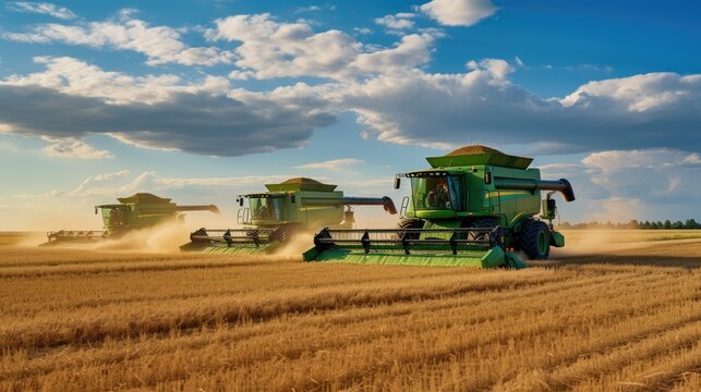 combine harvester on field