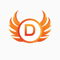 Letter D with Wing Logo. flame or fire gradient color logo.