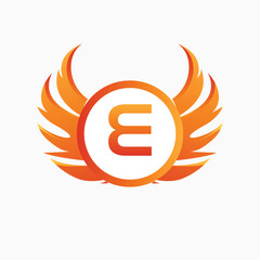 Letter E with Wing Logo. flame or fire gradient color logo.
