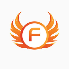 Letter F with Wing Logo. flame or fire gradient color logo.