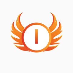Letter I with Wing Logo. flame or fire gradient color logo.