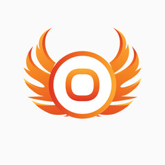 Letter O with Wing Logo. flame or fire gradient color logo.