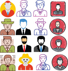 Diverse set of male avatars representing different professions and styles