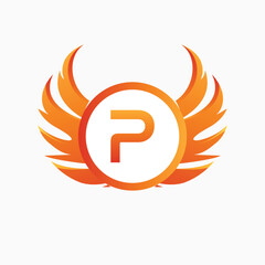 Letter P with Wing Logo. flame or fire gradient color logo.