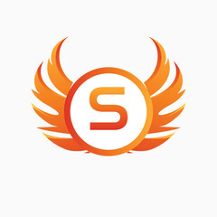 Letter S with Wing Logo. flame or fire gradient color logo.