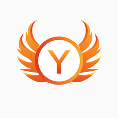 Letter y with Wing Logo. flame or fire gradient color logo.