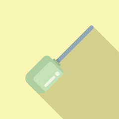 Green walkie talkie is lying down with its antenna pointing up and right