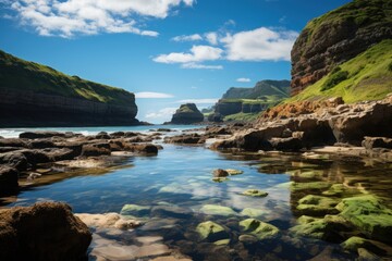 Praia Voëlklip Beach in Overstrand, South Africa mountain swimming paradise., generative IA