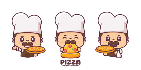 cute pizza chef cartoon mascot design