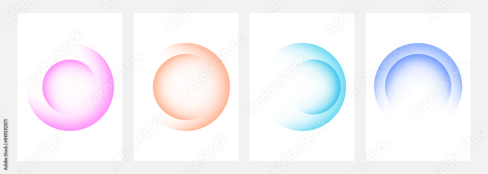 Aufkleber Set of color gradient round shapes. Futuristic abstract backgrounds with light soft colored spheres for creative graphic design. Vector illustration.